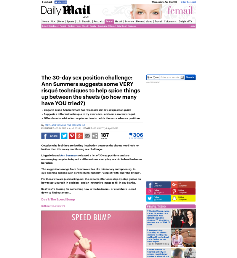 Screenshot of Ann Summers campaign in The Daily Mail