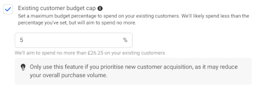 Screenshot of setting an existing customer budget cap in Meta ASC